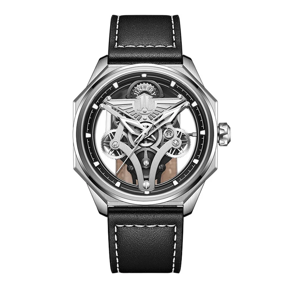 

JINLERY Automatic Mechanical Watch for Men Luminous Luxury Wristwatch Sapphire Crystal Skeleton Mechan Watches Relogio Masculino