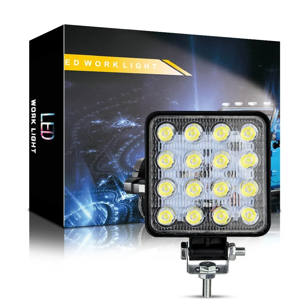 Spot Supply Automobile Led Working Lamp 4-Inch Square 16 Light 48W Auxiliary Modified Headlight Engineering Spotlight Head