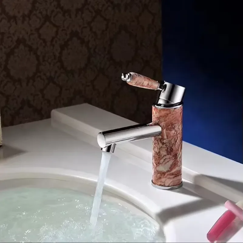 Multi-style Brass Body Gold Plated Bathroom Basin Mixer Dark Red Jade Wash Basin Faucet Bathroom Villa Hotel Universal