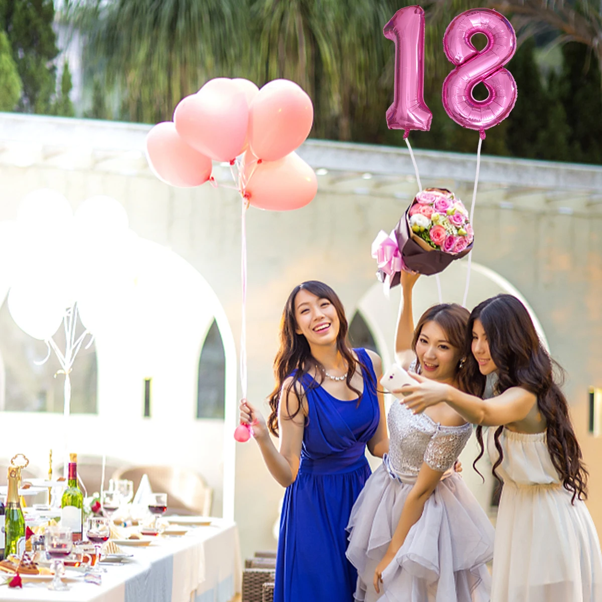 

40 Inch Number Balloon Photo Props Aluminum Foil Balloons Decorative Party Pink
