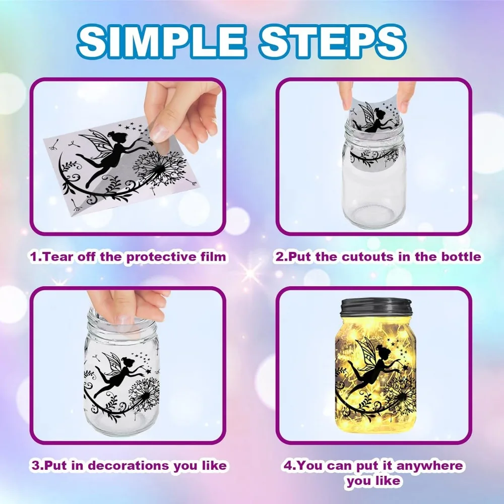 Elf Silhouette Jar Cutouts Paper Window Plastic Fairy Tale Silhouette Wall Lamp Clings Decals Decorations Home Decor Making Kit view 3