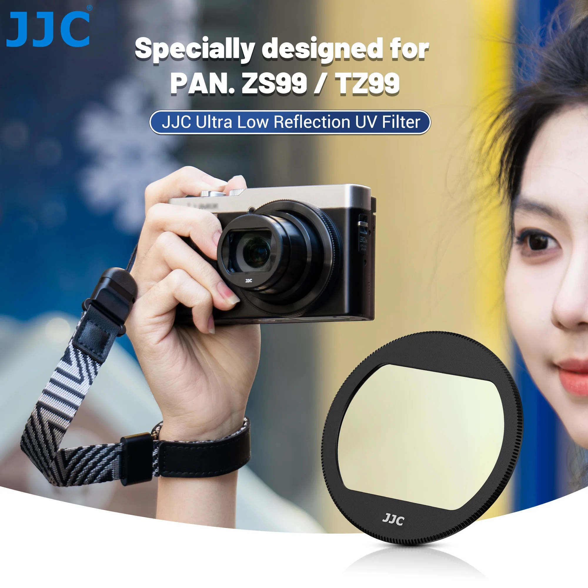 JJC Low Reflection UV Filter for Panasonic ZS99 TZ99 UV Filter With 3M Adhesive Ultra Slim 36 Layers Multi-Coated Optical Glass