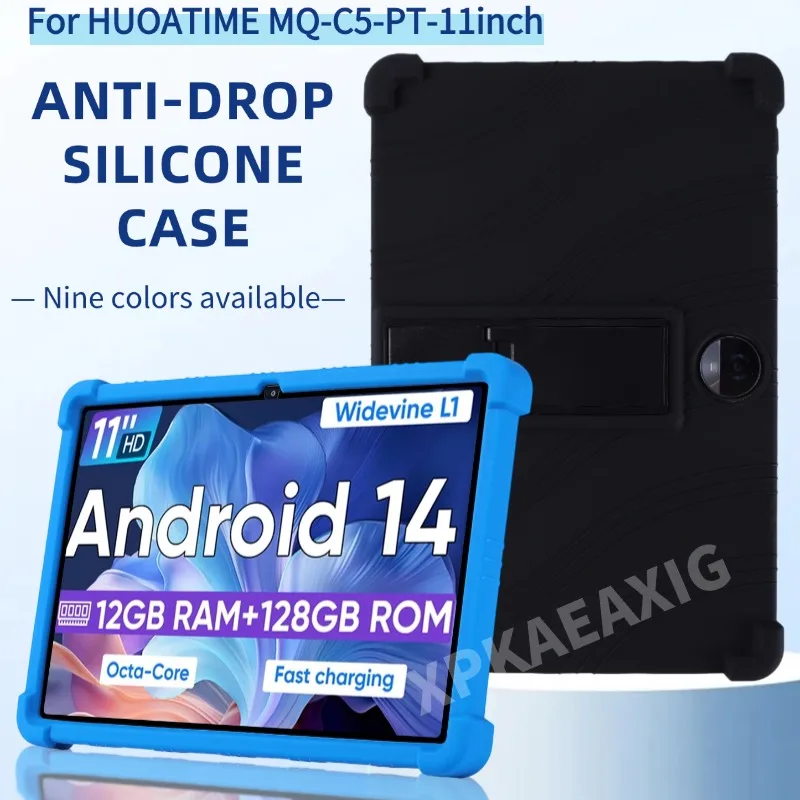Shockproof Soft Silicon Case for HUOATIME MQ-C5-PT Android 14 Tablet with Stand Protective Cover by WXUNJA C5-PTB-LAN