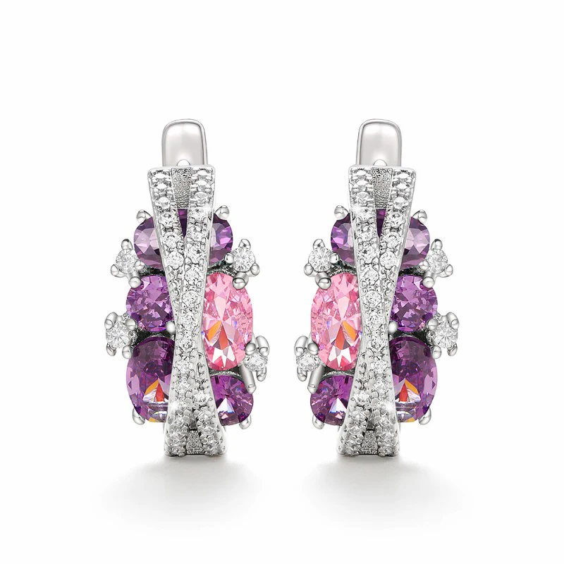 Huitan Silver Color Cross Cubic Zircon Earrings for Women Modern Fashion Design Wedding Engagement Party Earrings Luxury Jewelry