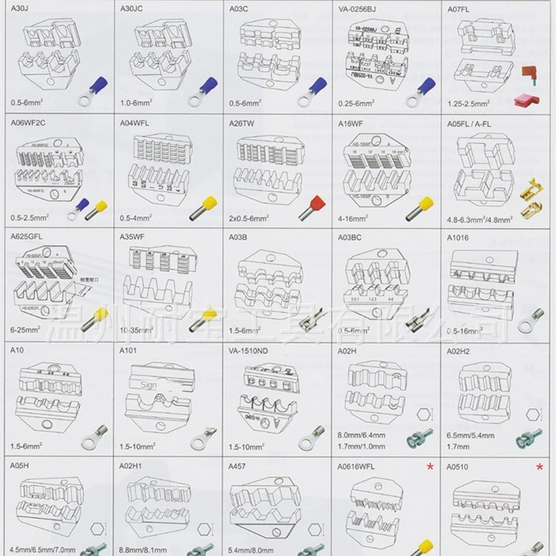Clamp Head Crimping Pliers Jaw HS-03BC/40J/10WF/10A/103/2546B/35WF/05H/06WF2C Pliers Plug Spring Crimping Cap Terminals
