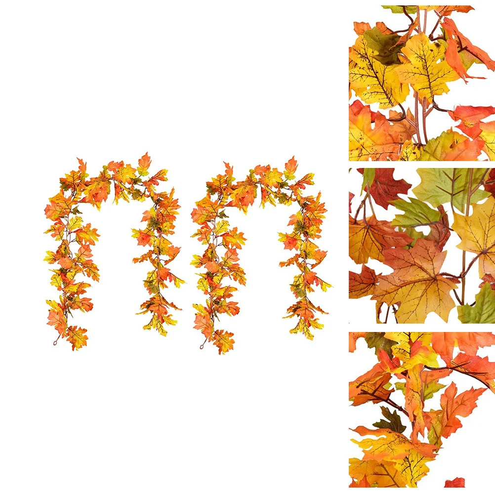 

2Pcs Maple Leaf Rattan Hanging Ornament for Home Wall Shop Bar Decoration Party Festival Use Simulation Maple Leaf Rattan