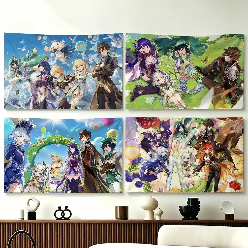 

Popular Game Anime G-Genshin I-Impact Funny Flags for Bedrooms Home Decor Items Outdoor Decors Garage Decoration Flaga