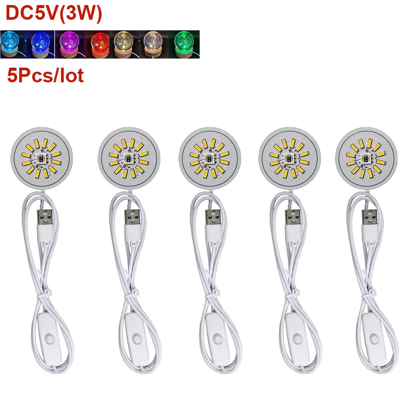 

5PCS Round LED Light Board 5V RGB/Colorful Gradient/Single Color 31mm Circular Lamp Plate Compatible USB5V Switch Cable On/Off