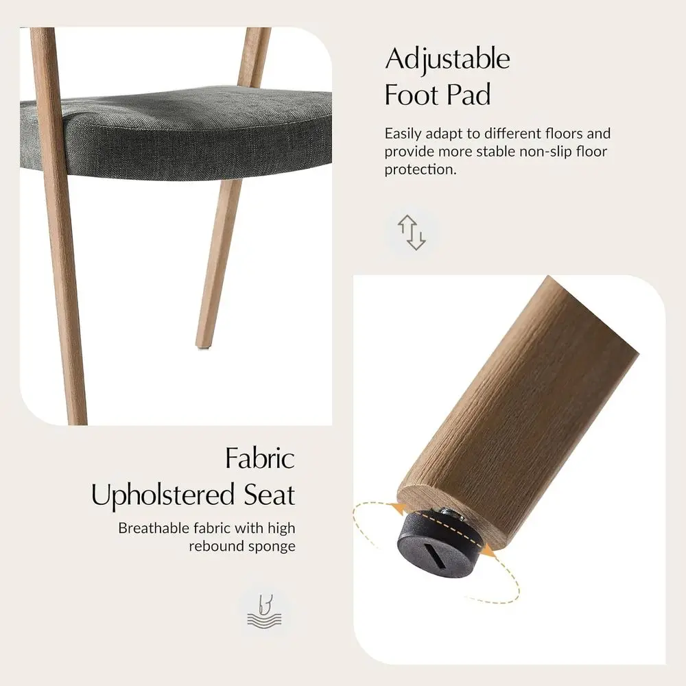 Set di 2 sedie da pranzo imbottite moderne Mid-Century, grigie, con braccioli, schienali curvi e gambe in legno massello per cucina o Res