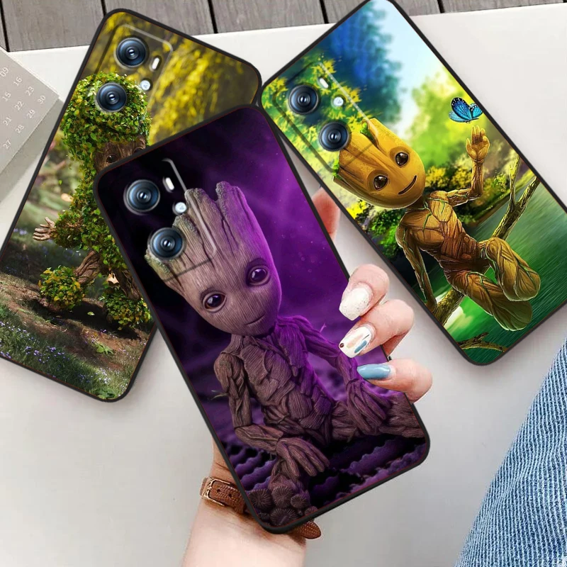 

Marvel Guardians Groot For OPPO Find X6 X5 X3 A54S A5 A94 A16 A53S A57 A74 A72 A98 A78 A96 A9 5G Black Back Phone Case