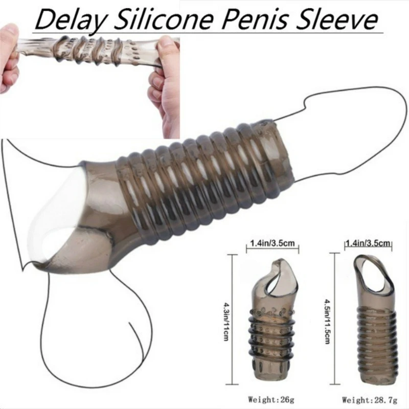 

Silicone Reusable Penis Sleeve Strapon Delayed Ejaculation Chastity Device Lock Sperm Erection Sex Toys For Men Bondage Gear