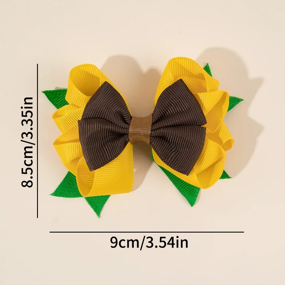 Oaoleer 2 Stück Sonnenblumen-Farbschema, Band, Schleife, Haarnadeln, Ripsband, Haarschleife, Clips für Kinder, Mädchen, Haarspangen, Kinder, Kopfbedeckung, Geschenk