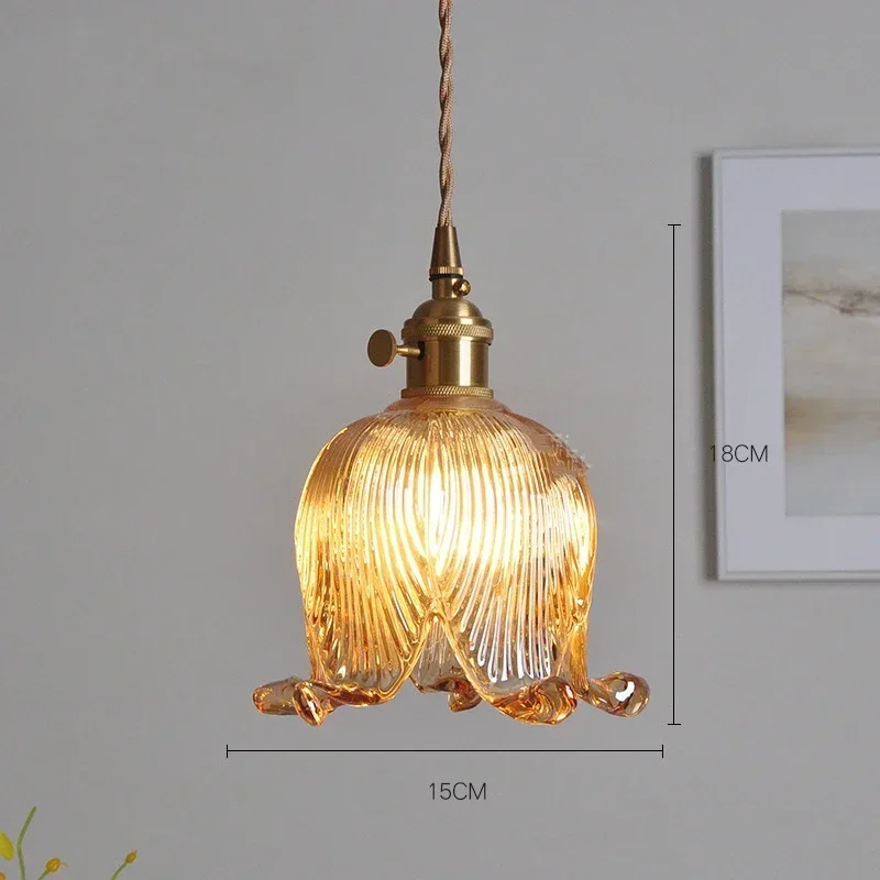 IWHD Amber Glass LED Pendant Lights Fixtures Beside Bedroom Bar Cafe Living Room Nordic Modern Copper Hanging Lamp Luminaira