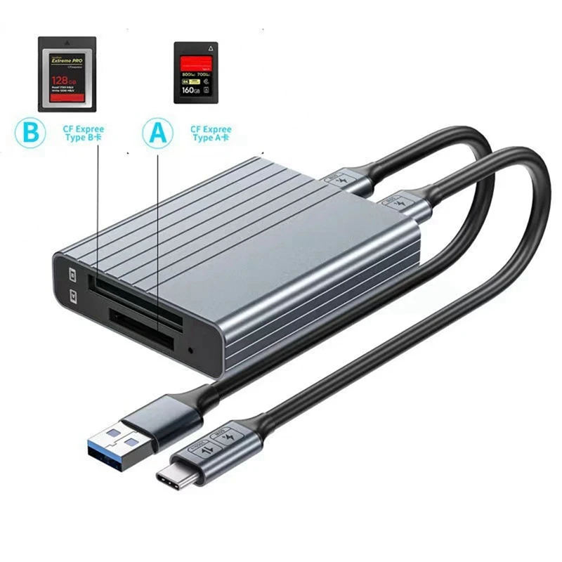 Card Reader 3-In-1 68X69x14.55Mm For Cfexpress Type A/Type B/SD Memory Card Dual Port For Data Transfer Auxiliary Power Supply