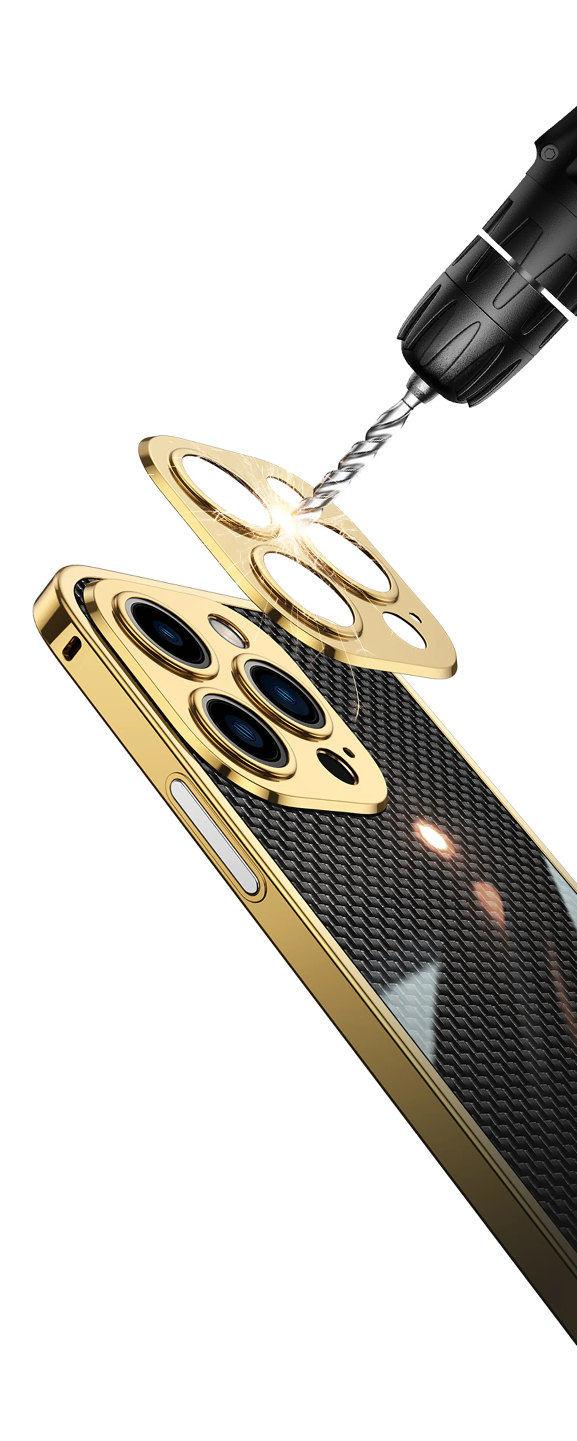 Luxury Metal Frame Phone Case Anti-scratch Carbon Fiber Backplane Sticker Camera Lens Protector for iPhone 12 13 Series