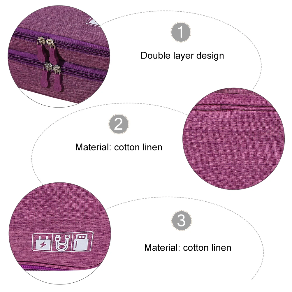 

Double Layer Camera Bag Cable Management Case Electronics Travel ganizer Earphone Accessories Portable Storage Pouch Purple