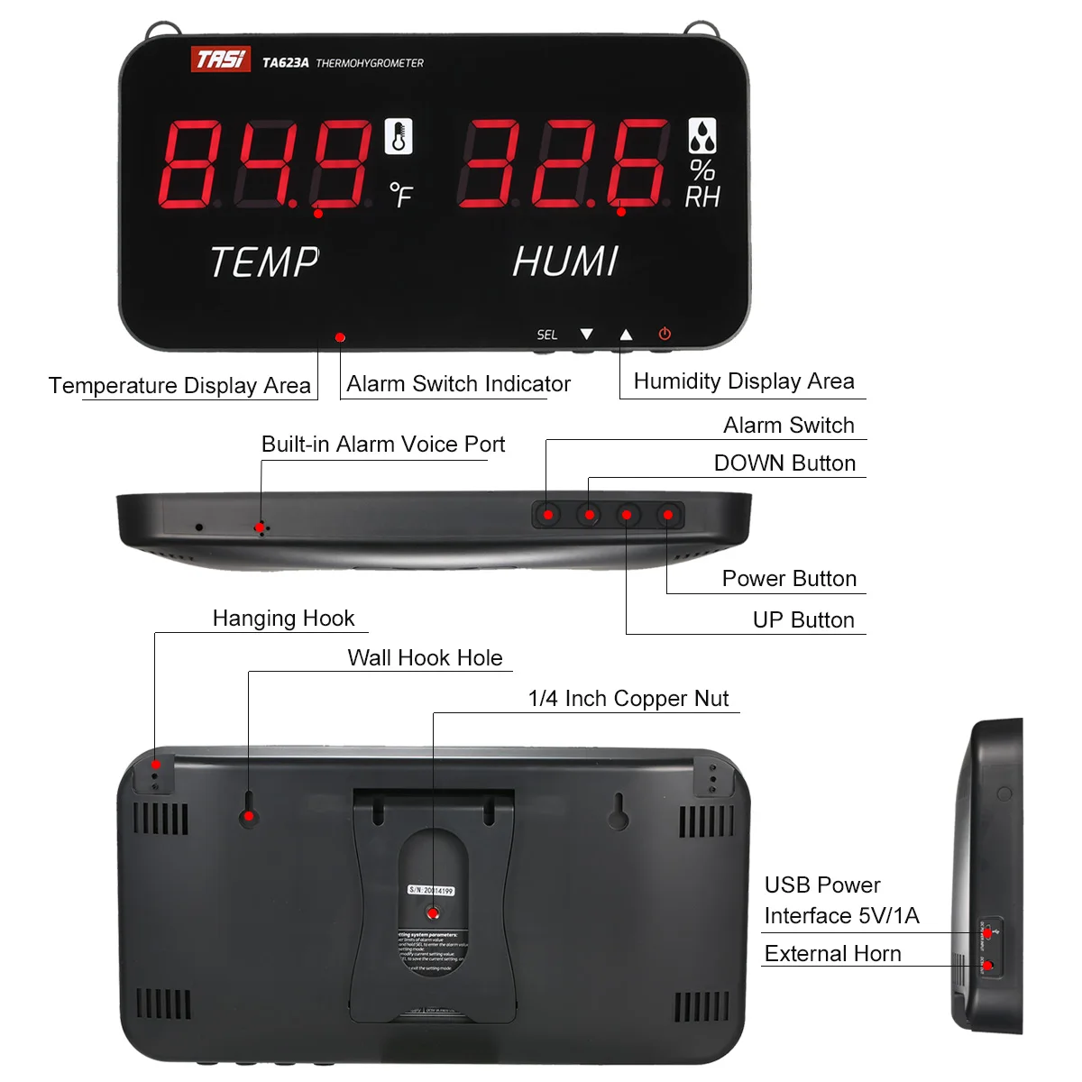 Intelligent Temperature  -20℃-80℃ Humidity Meter with LED Digital Display Screen Wall-mounted Digital Thermometer  Hygrometer