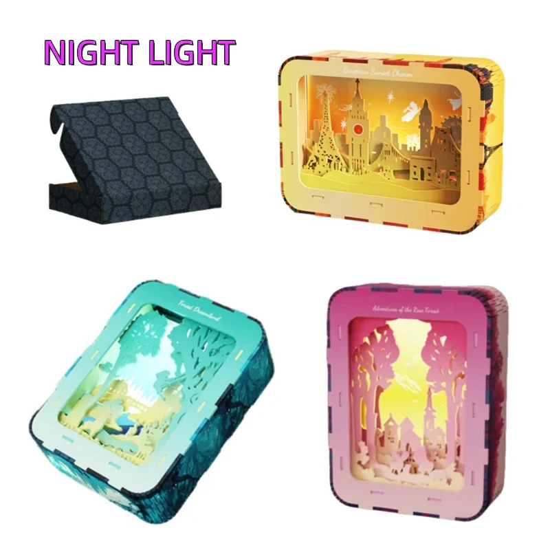 Rompecabezas 3D, luz nocturna, Kit de modelo de madera, decoración creativa de escritorio, juego de construcción de arquitectura de cuento de hadas MOC, regalo de vacaciones