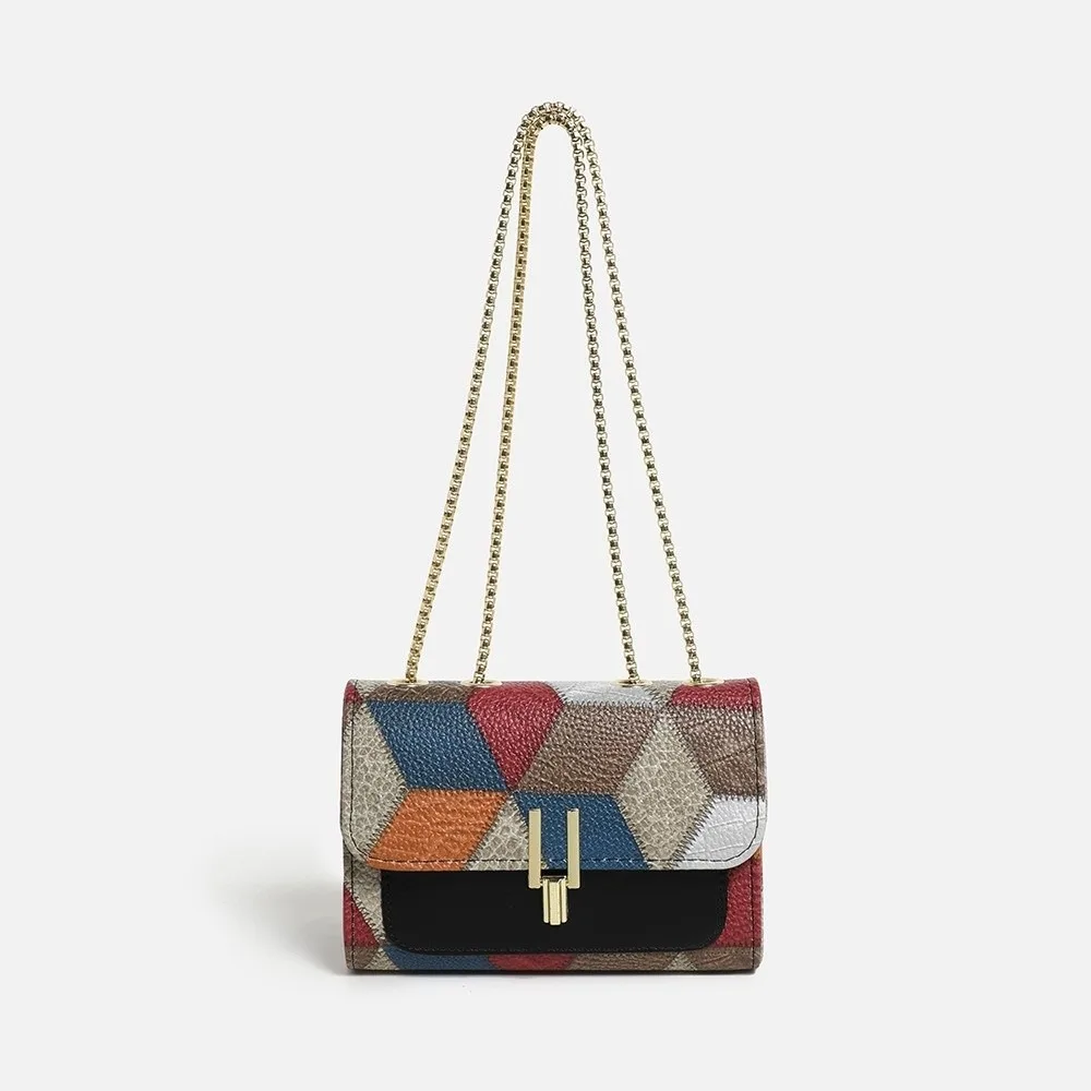 

Fashion Portable Shoulder Bag PU Leather Splicing Crossbody Bag Retro Messenger Bag Women