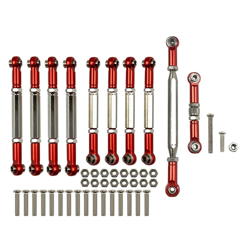 for MN D90 D91 D96 D99S MN99S MN90 1/12 RC Car Upgrade Accessories Metal Pull Rod Steering Link Rod Set Parts,Red