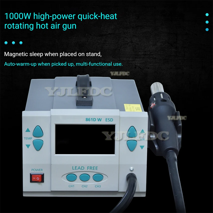 861DW Heat Gun LCD Display Dormant Storage Cyclone Direct Wind Conversion 1000W