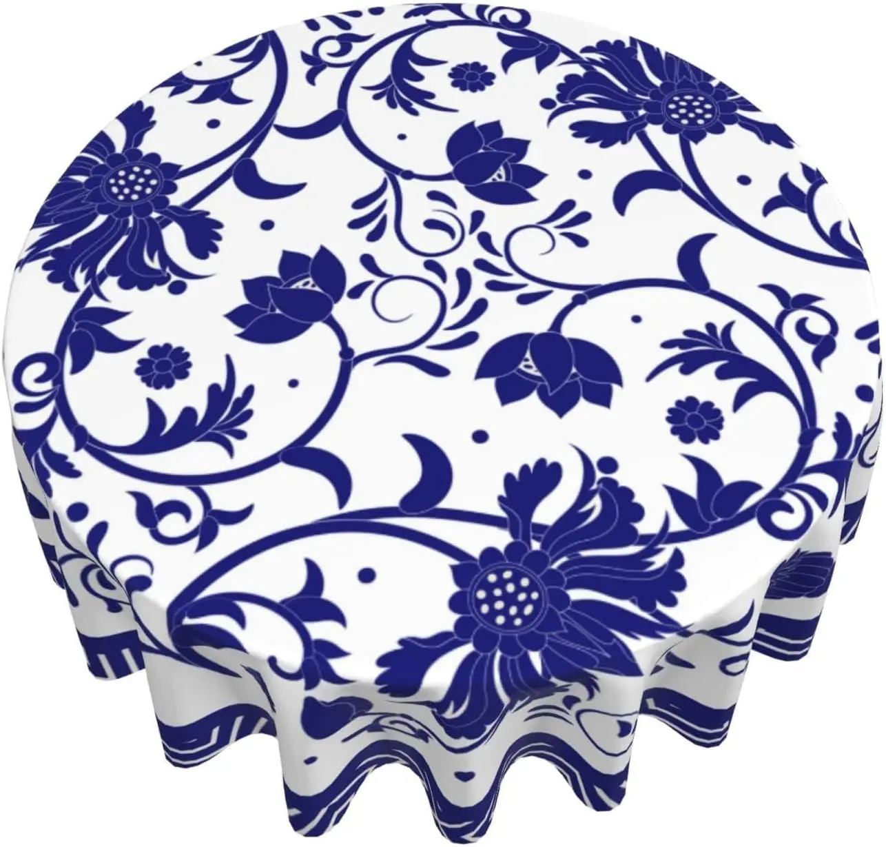 Blue and White Porcelain Paint Round Tablecloth Flower Table Cover Washable Tablecloths for Kitchen Dining Party Home Decor