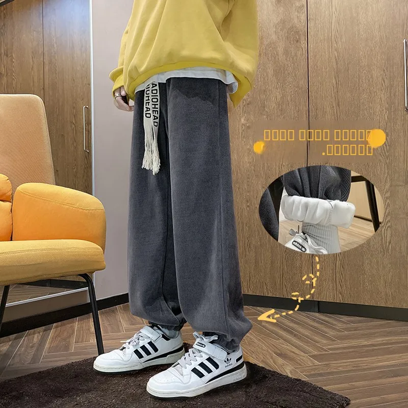 

Мужские утепленные вельветовые спортивные брюки на флисовой подкладке, зимние теплые брюки в американском ретро-стиле, повседневные свободные брюки с длинными манжетами
