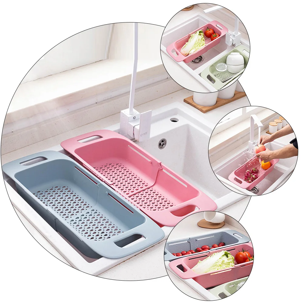 

Retractable Drain Rack Telescopic Kitchen Basket Small Drying Holder Pink Food Fruit Vegetable Storage Washing Load bearing