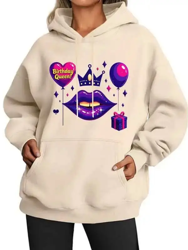 

Women's Autumn Winter Printed Hoodie Pullover Long Sve Street Sle Comfortable Loose Fit Casual Faion Hat Included