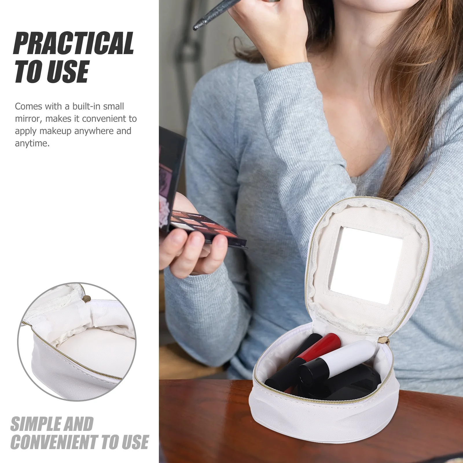1 pçs saco de maquiagem pequeno batom saco com espelho premium bolsa de armazenamento de viagem para mulher portátil conveniente