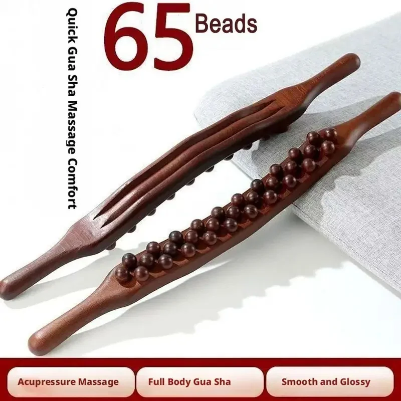 Full Body Gua Sha Wooden Stick Massage Roller Scraping Tool with Beads for Deep Tissue Relief Portable Wooden Massage Bar for Ho