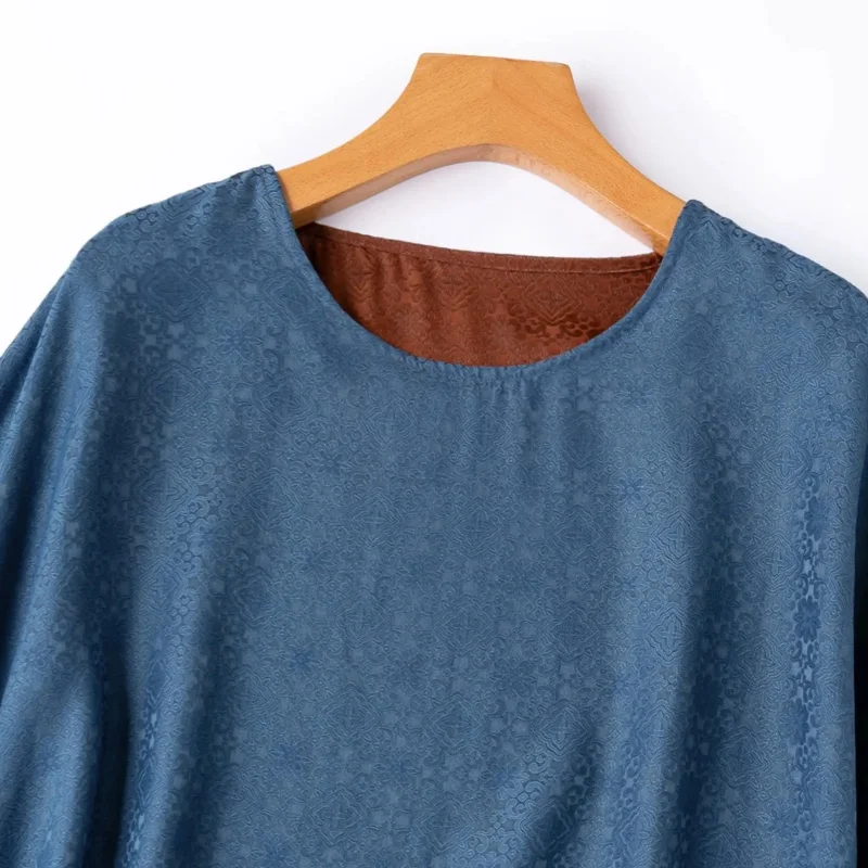 Birdtree, 100% Silk Reversible Tshirt, Raglan Sleeve O-neck Tops, Women Streak Dyeing Xiangyunsha Jacquard 2026 Shirt T66317JF