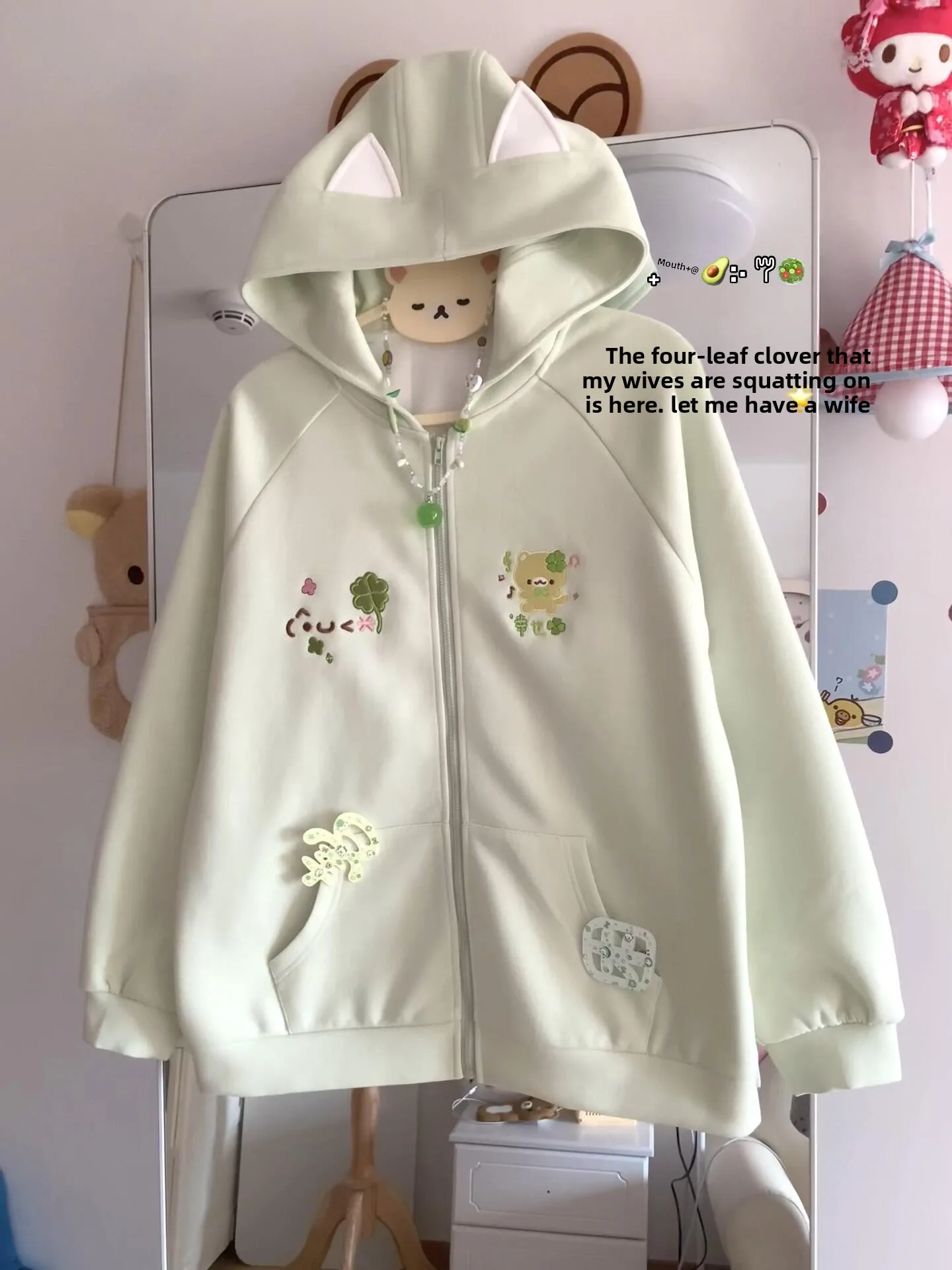 

Ladies Loose Fit Hoodie Light een Embroidered Casual Outerwear Korean Sle Long Sve Zipper Closure Comfortable Cotton