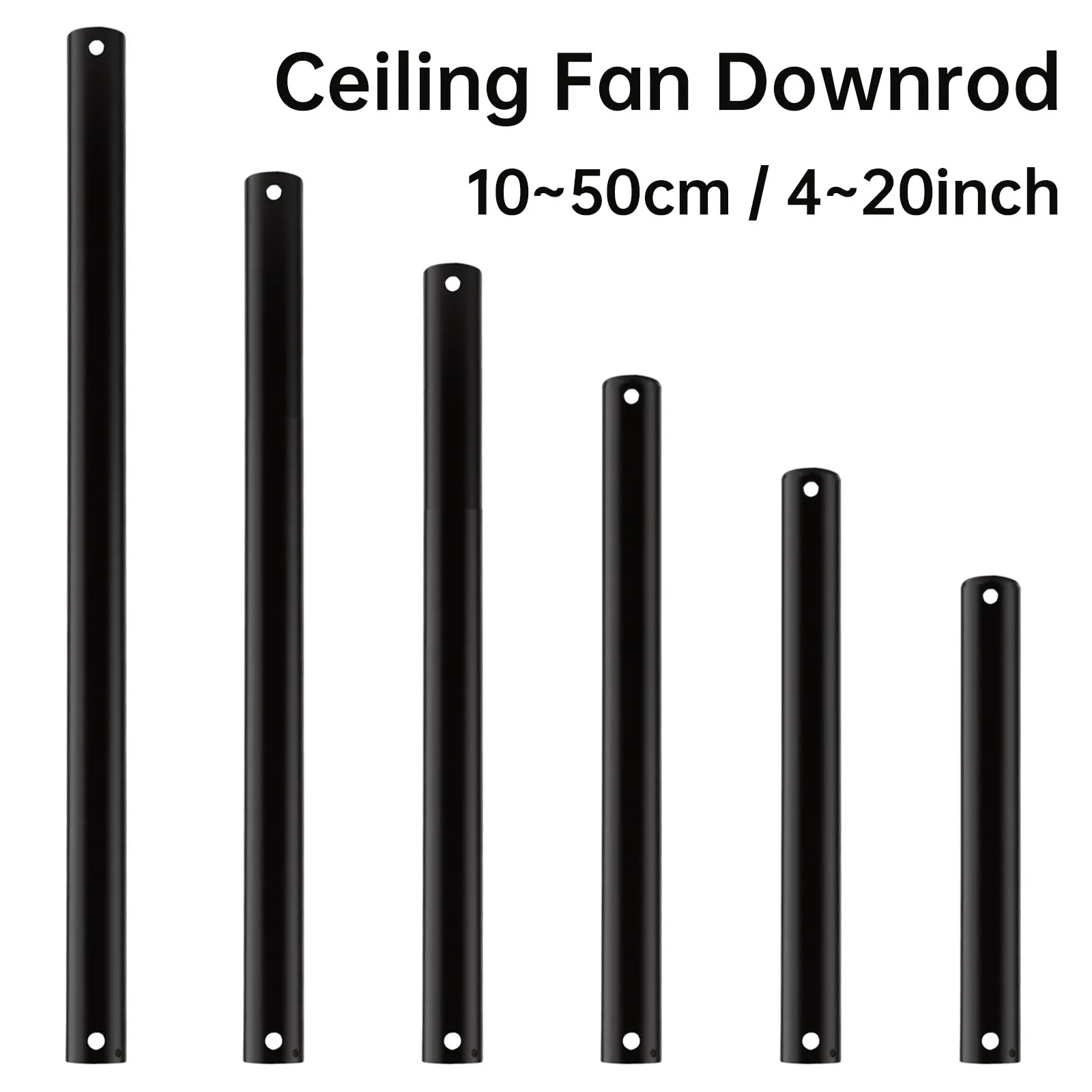 10cm - 50cm Ceiling Fan Downrod 1-Inch Diameter Matte Black Ceiling Fan Extension Rod Universal Down Rods for Ceiling Fans