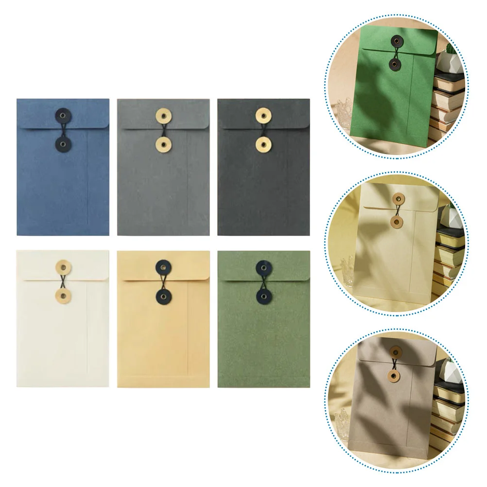 6 Pcs Portfolio Envelope Thick File Pockets Receipt Organizer Bag Folder Kraft Paper Large Bags Folders Office Buttons