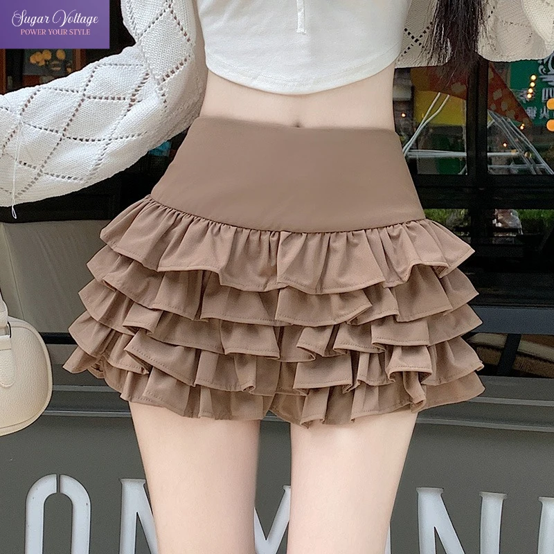 Minifalda con volantes de estilo dulce japonés para mujer, faldas de pastel en capas de cintura alta para otoño e invierno, traje informal Y2K plisado bonito a la moda