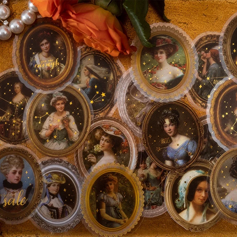 40Pcs Per Pack Stickers European Material Paper handmade ladies Gold Palace Oval lace square Decoration 132*86mm