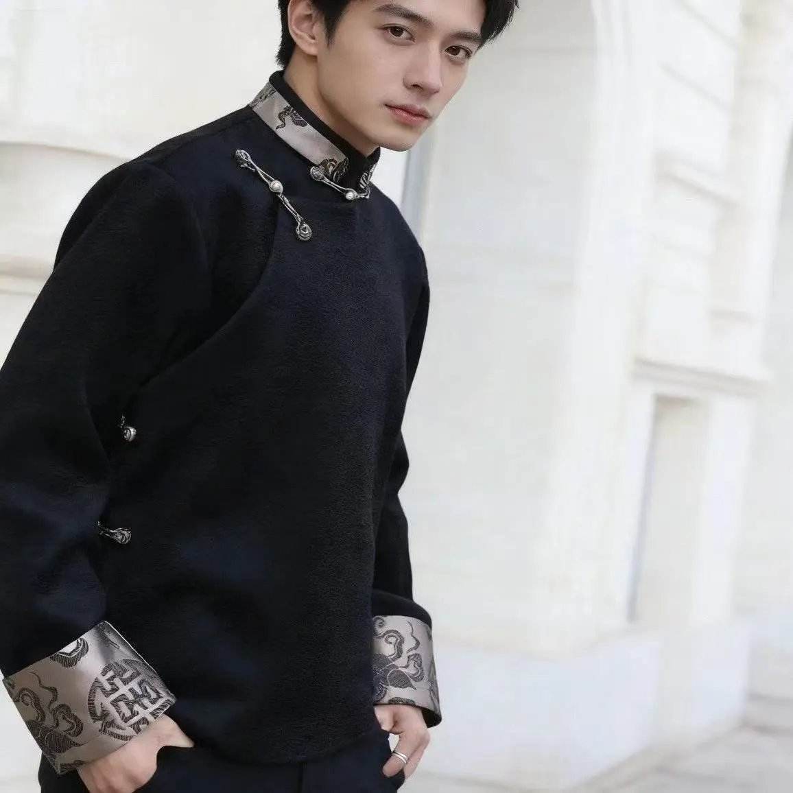 Autumn Winter Tibetan Tops Men Women Water Wave Pattern Overcoat Ethnic National Style Coat Vintage Zang Style Outfits