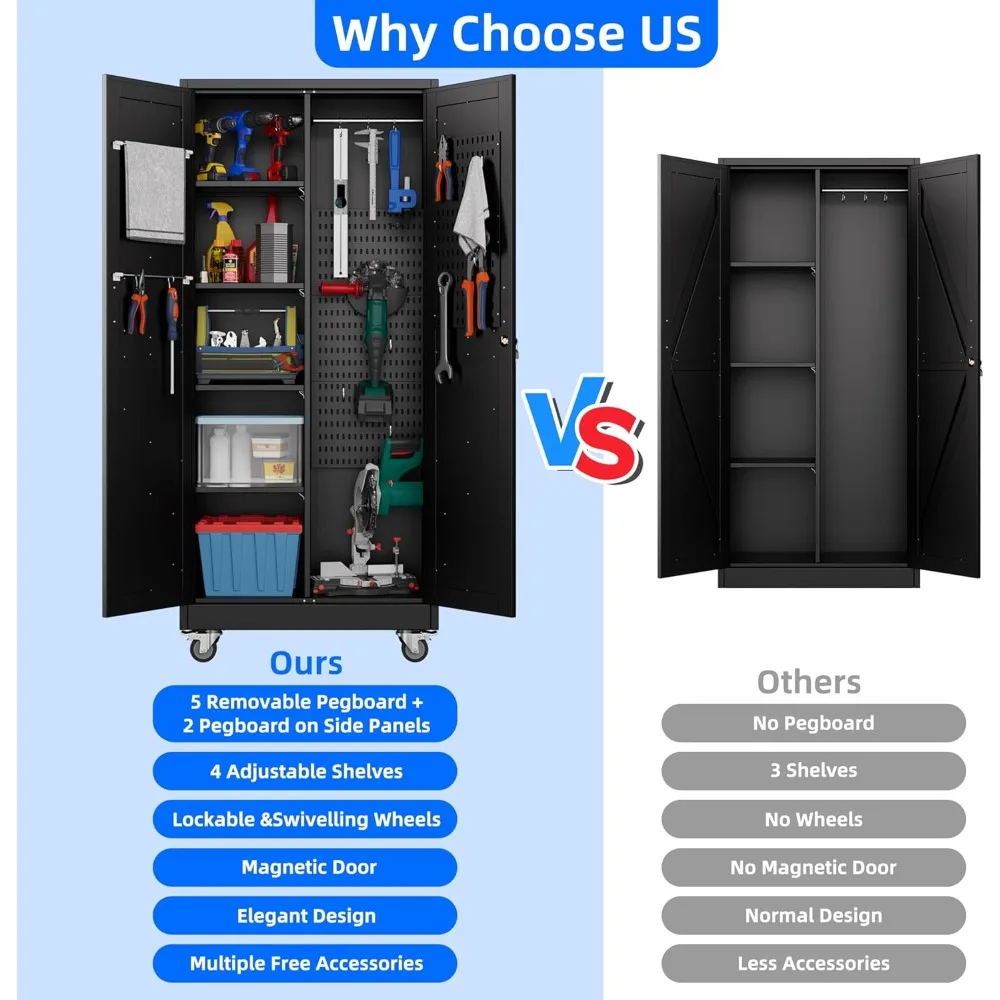 31.5 in Wide Garage Storage Cabinet, Metal Tool Cabinet with 4 Adjustable Shelves, Garage Storage System with Lockable Door