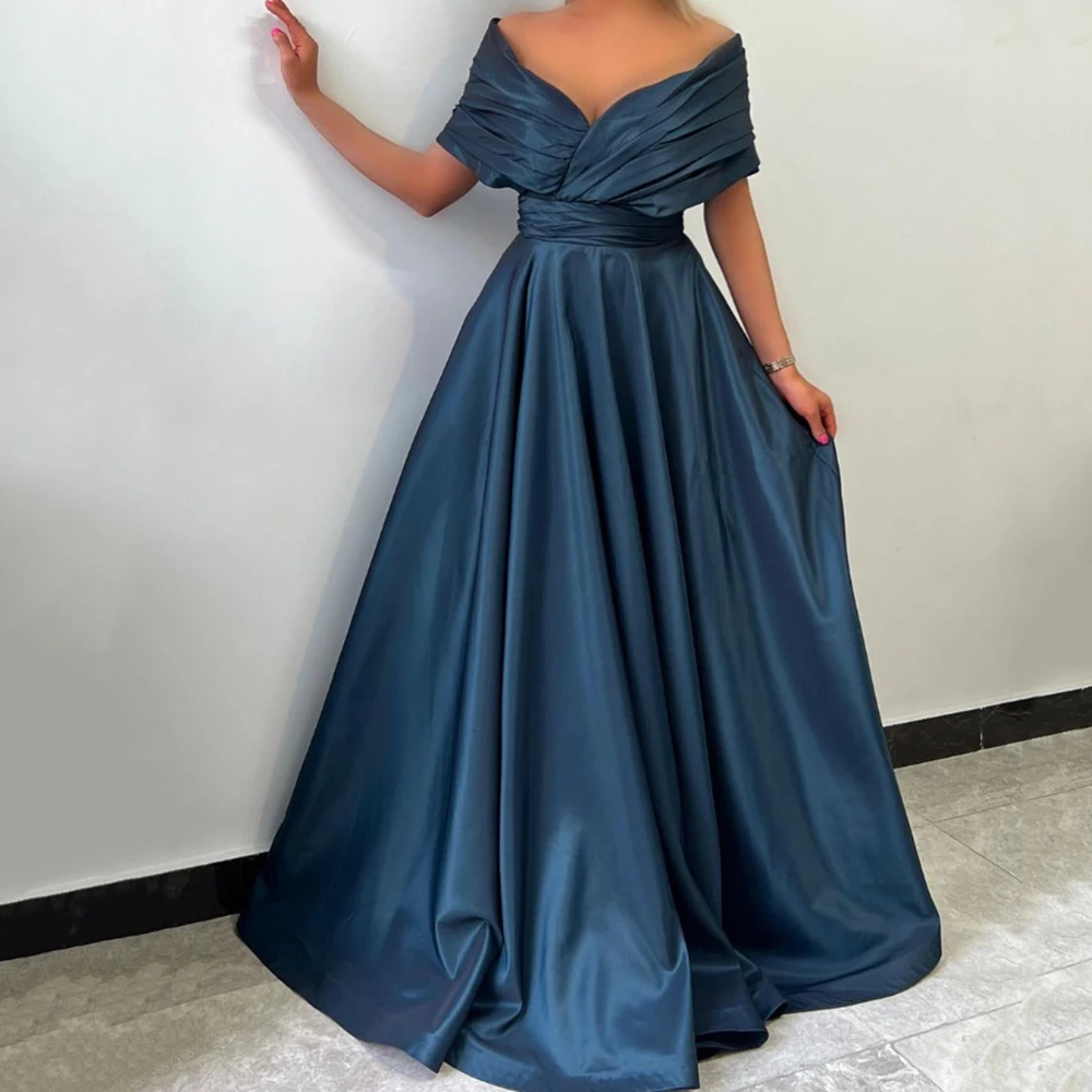 

Customized Yipeisha Elegant Simple Black Satin Evening Dresses Draped Off the Shoulder A-line Floor Length Formal Gala Pageant P