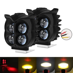 Motorcycle 4 Lens LED Lights moto ATV Driving Fog light Auxiliary Spotlight Projector Lens Super Bright Headlight Flasher LAMP