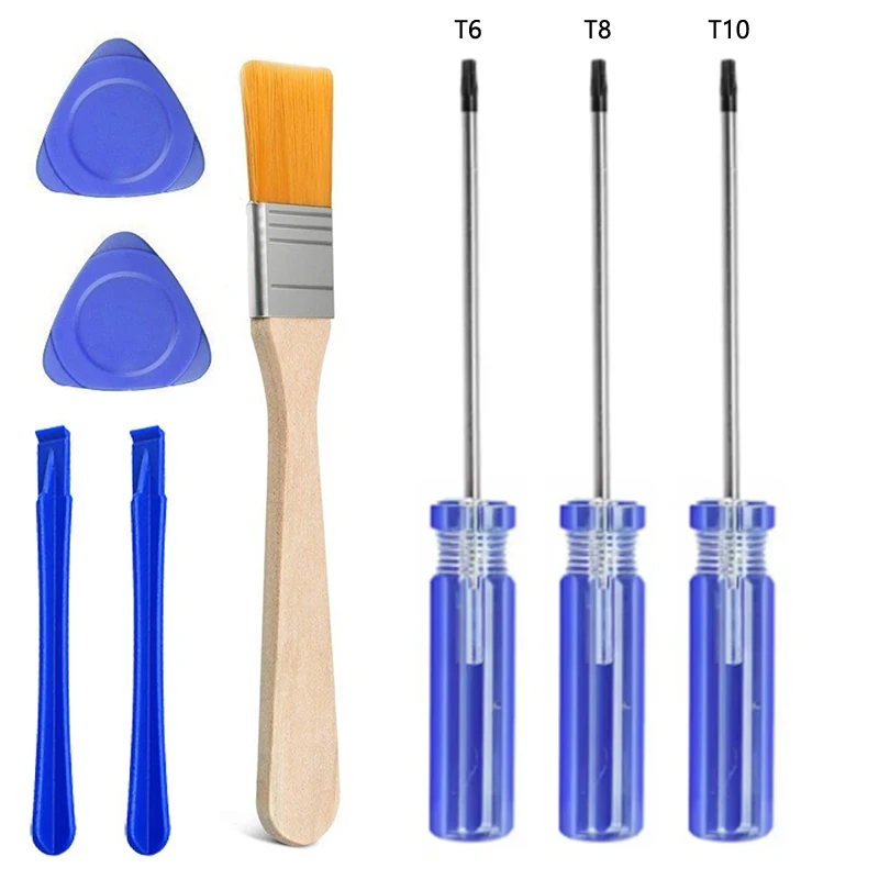 7-in-1 Reparaturwerkzeug-Set mit Bürste und Öffnungswerkzeug für Xbox One, 360, PS3, PS4 und PS5 Series.