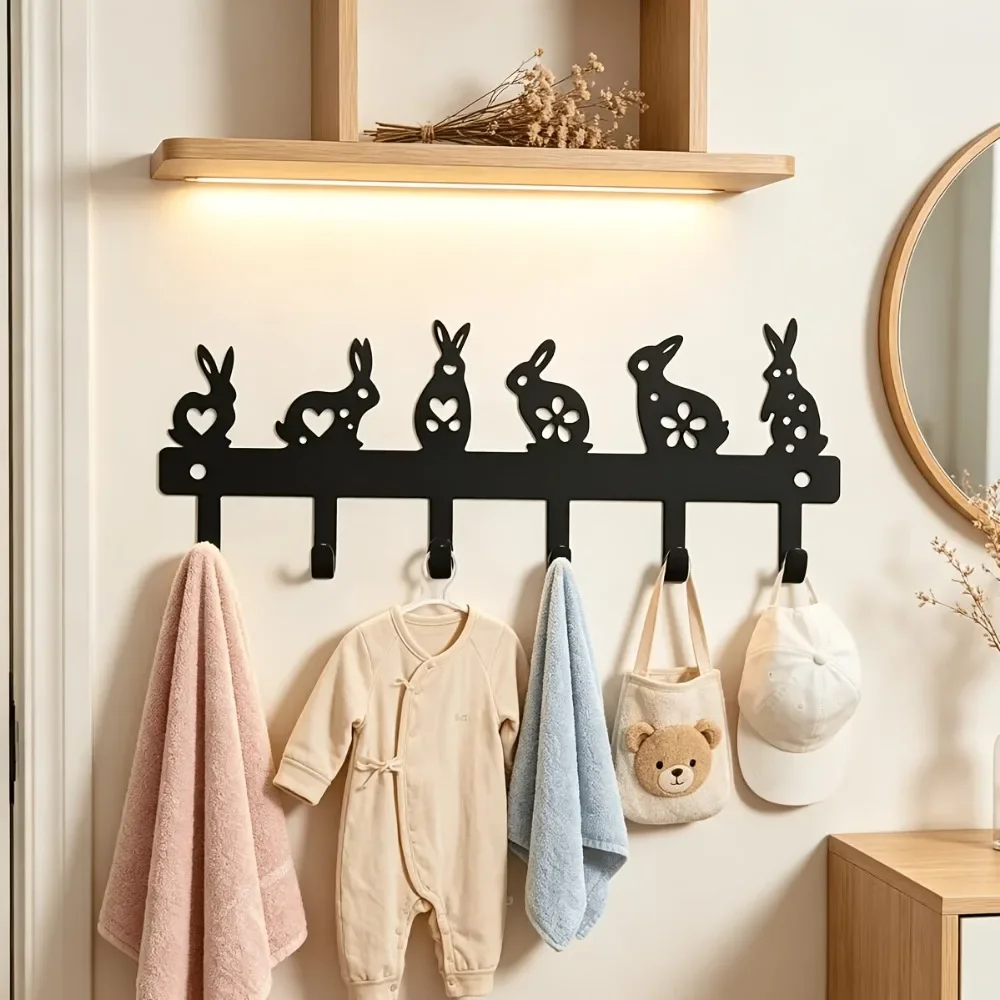 CIFBUY Black Rabbit Metal Wall Hooks Hollow Iron Hanger For Entryway Door Key Bag Coat Home Decor Organizer Gift