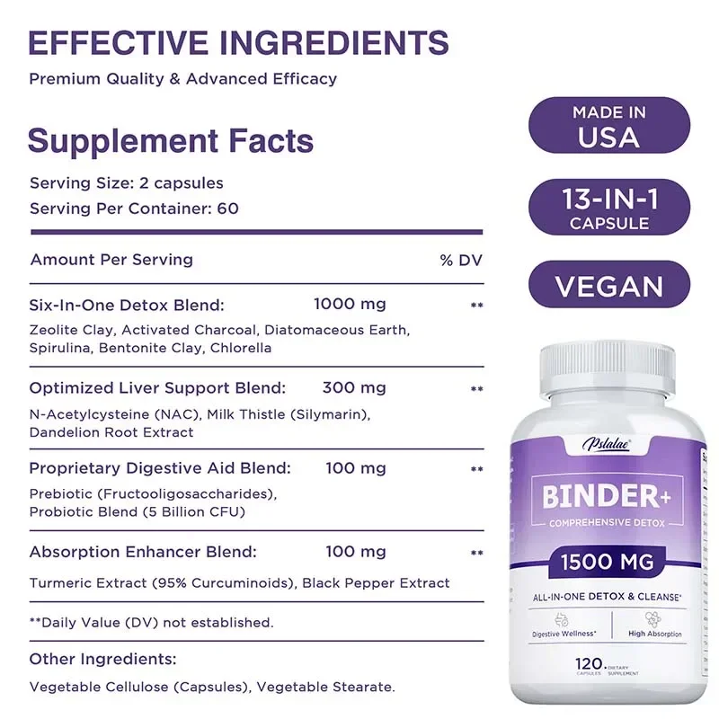 Detox Binder Supplement - Supports The Liver and Digestive System,Liver Cleansing,Antioxidant,Nutrient Absorption, Immune Health