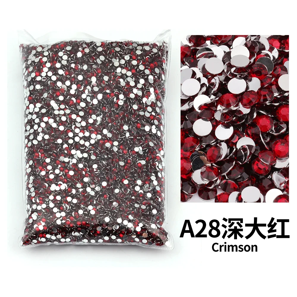 Strass en résine Non correcteurs, série rouge, 2-6mm, vente en gros, cristaux en plastique à dos