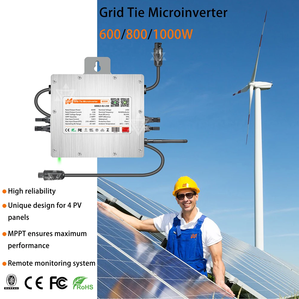Deye 600 W Solar-Grid-Tie-Wechselrichter 20–60 V DC zu AC 230 V, zwei MPPT IP67 integriertes WLAN, Versand aus EU-Grid-on-Smart-Mikrokonverter – Detail 2