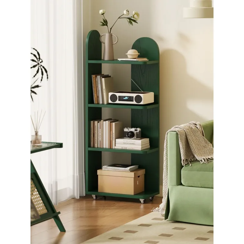 Solid wood movable bookshelf household living room corner storage rack against the wall simple multi-layer locker