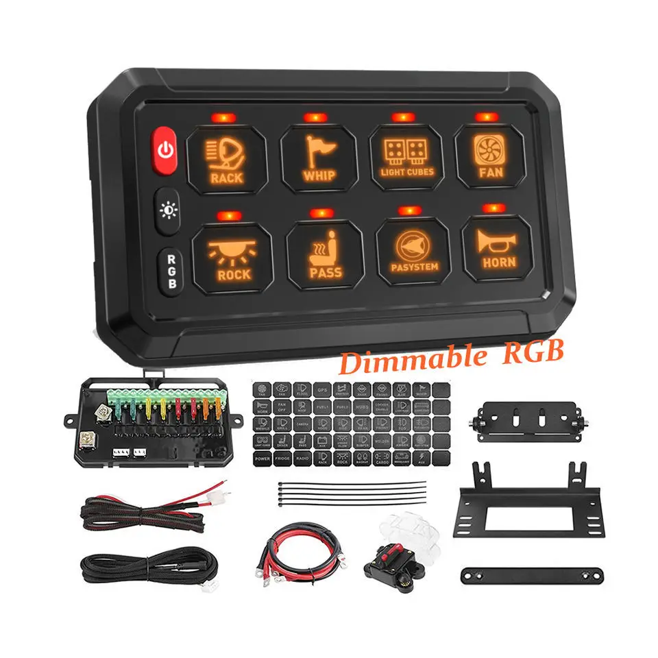 Eight-button twelve-button touch switch panel suitable for RV, jeep, yacht modification, RGB color dimmable eight-way