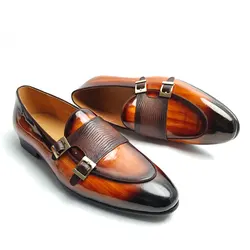 New Loafers Men Shoes Fashion Original Causal Design Handcrafted Patent Leather Elegant Business Office Monk Buckle Slip On Shoe