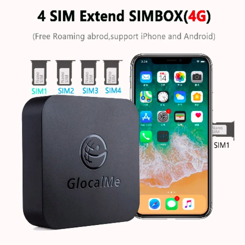 Global Glocalme SIMBOX Roaming Killer 4SIM Slots 2SIM Activate Online SIMADD for i Phone 6-14pro Max and Android SIM at Home